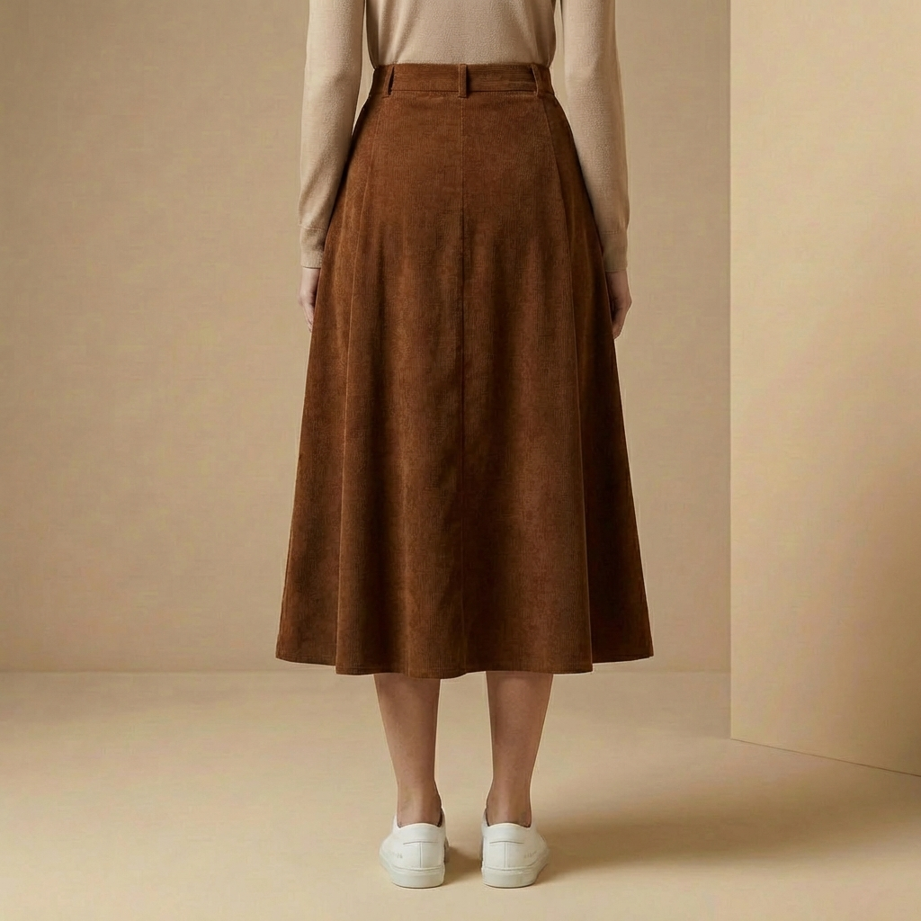 Harper - High-Waisted Corduroy Midi Skirt - Flattering A-Line Design