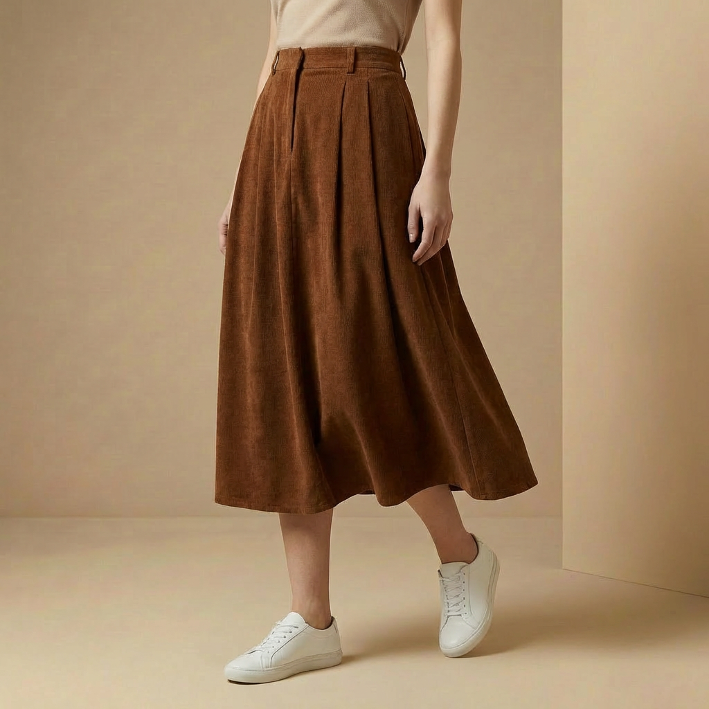 Harper - High-Waisted Corduroy Midi Skirt - Flattering A-Line Design