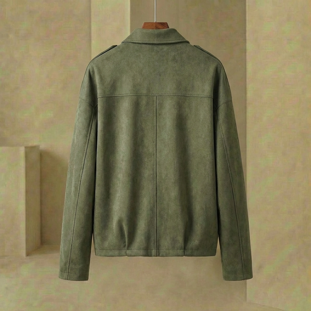 Elodie - Faux-Suede Utility Jacket - Relaxed Green Moto Coat