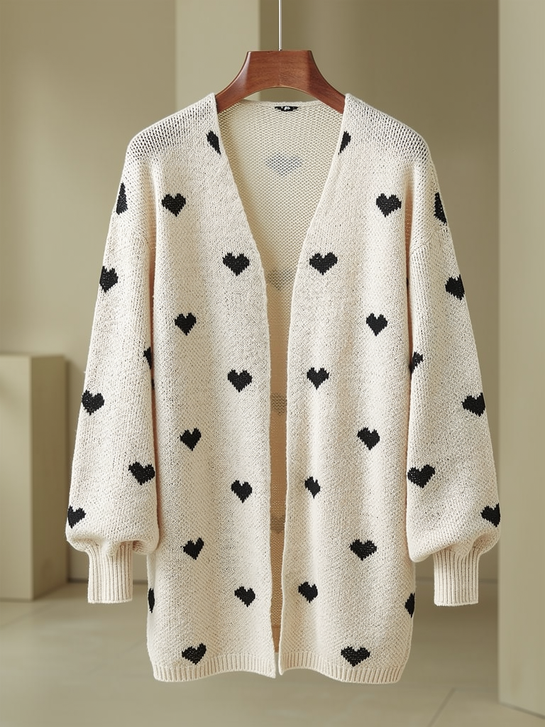 Maya - Oversized Heart Print Cardigan