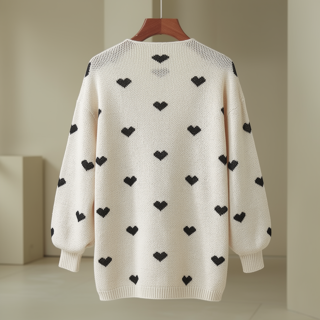 Maya - Oversized Heart Print Cardigan