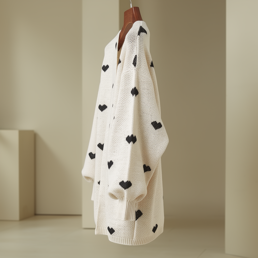 Maya - Oversized Heart Print Cardigan