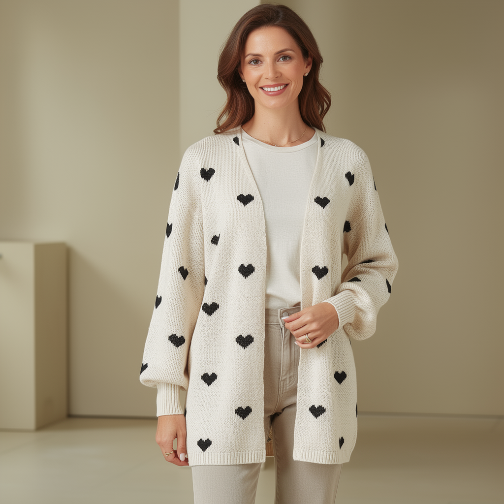 Maya - Oversized Heart Print Cardigan