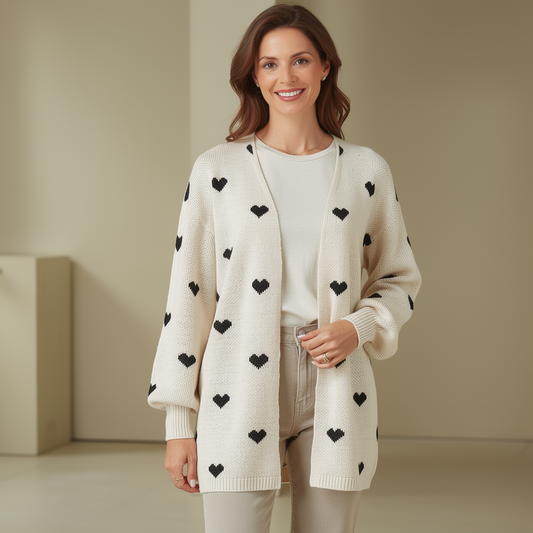 Maya - Oversized Heart Print Cardigan
