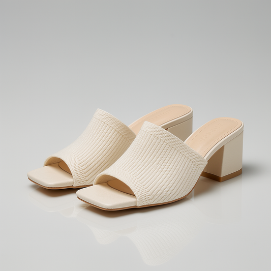 Aria - Square Toe Knit Block Heels
