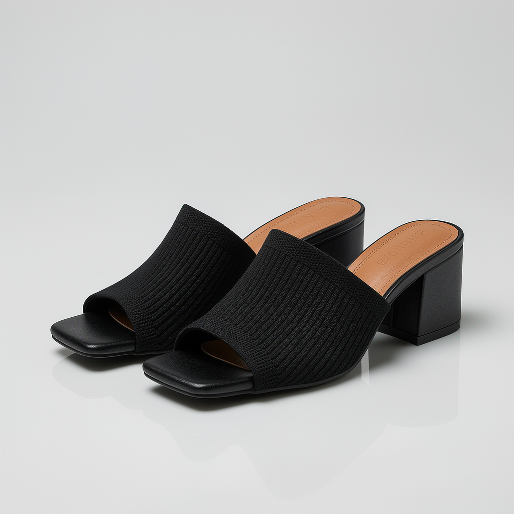 Aria - Square Toe Knit Block Heels