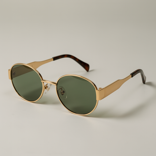 Remy - Women's Oval Gold & Green Sunglasses