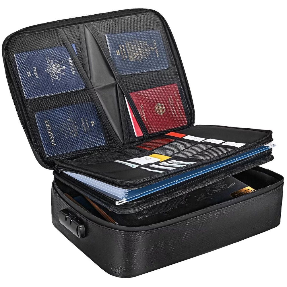 Fireproof Waterproof Document Bag - Lockable Cash Safe Organizer