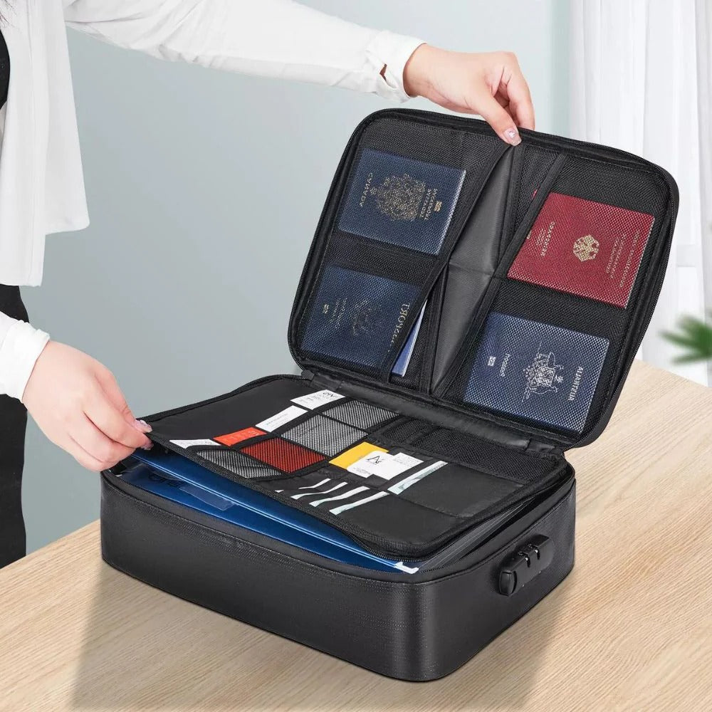 Fireproof Waterproof Document Bag - Lockable Cash Safe Organizer