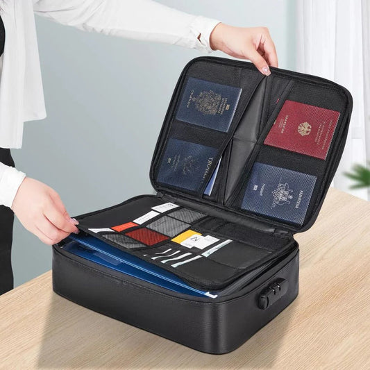 Fireproof Waterproof Document Bag - Lockable Cash Safe Organizer