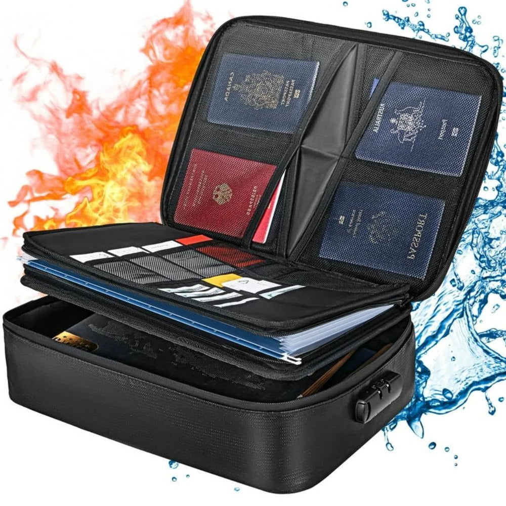 Fireproof Waterproof Document Bag - Lockable Cash Safe Organizer