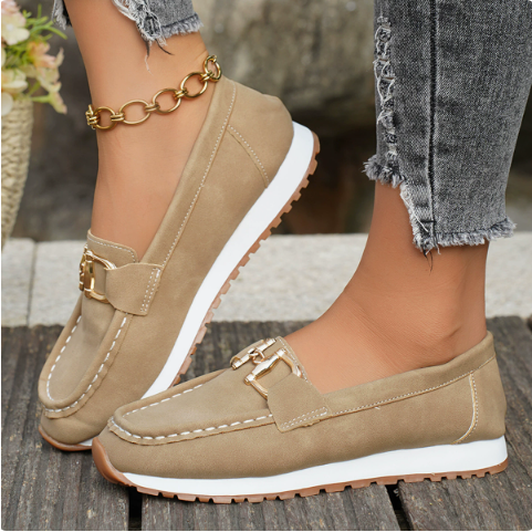 Madison - Women's Suede-Like Loafers - Elegant Buckle Detail & Comfort Slip-On