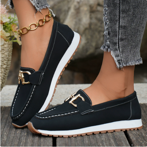 Madison - Women's Suede-Like Loafers - Elegant Buckle Detail & Comfort Slip-On