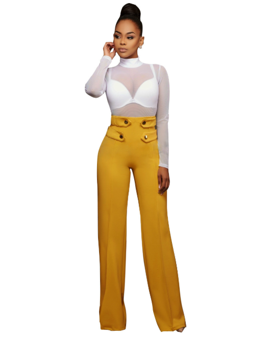 Clara – High-Waist Wide Leg Pants with Button Detail