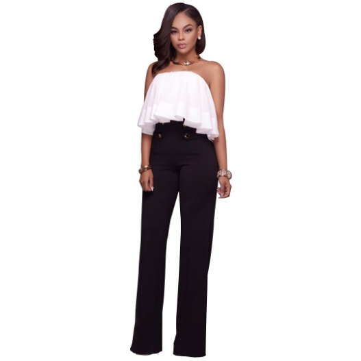 Clara – High-Waist Wide Leg Pants with Button Detail