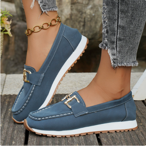 Madison - Women's Suede-Like Loafers - Elegant Buckle Detail & Comfort Slip-On