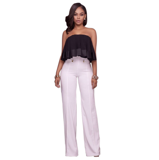 Clara – High-Waist Wide Leg Pants with Button Detail