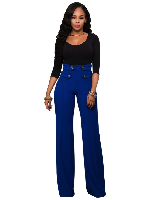 Clara – High-Waist Wide Leg Pants with Button Detail