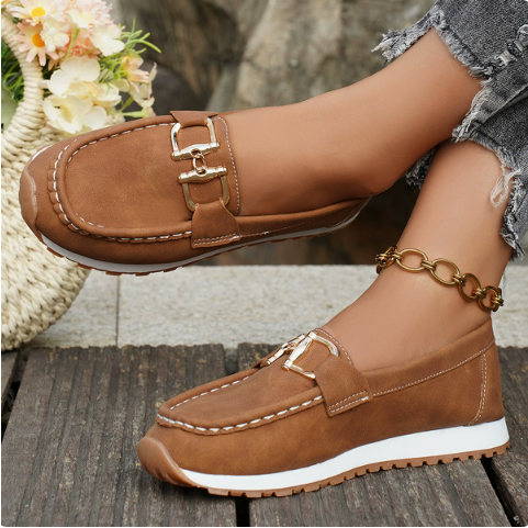 Madison - Women's Suede-Like Loafers - Elegant Buckle Detail & Comfort Slip-On