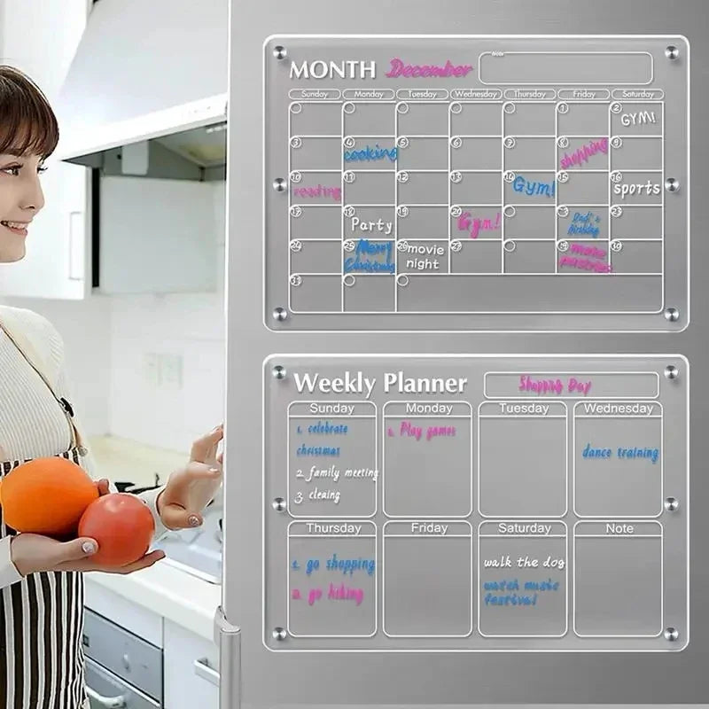 Magnetic Acrylic Fridge Calendar - Clear Dry Erase Weekly Board