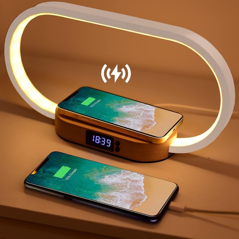Wireless Charging Alarm Clock with Dimmable Night Light