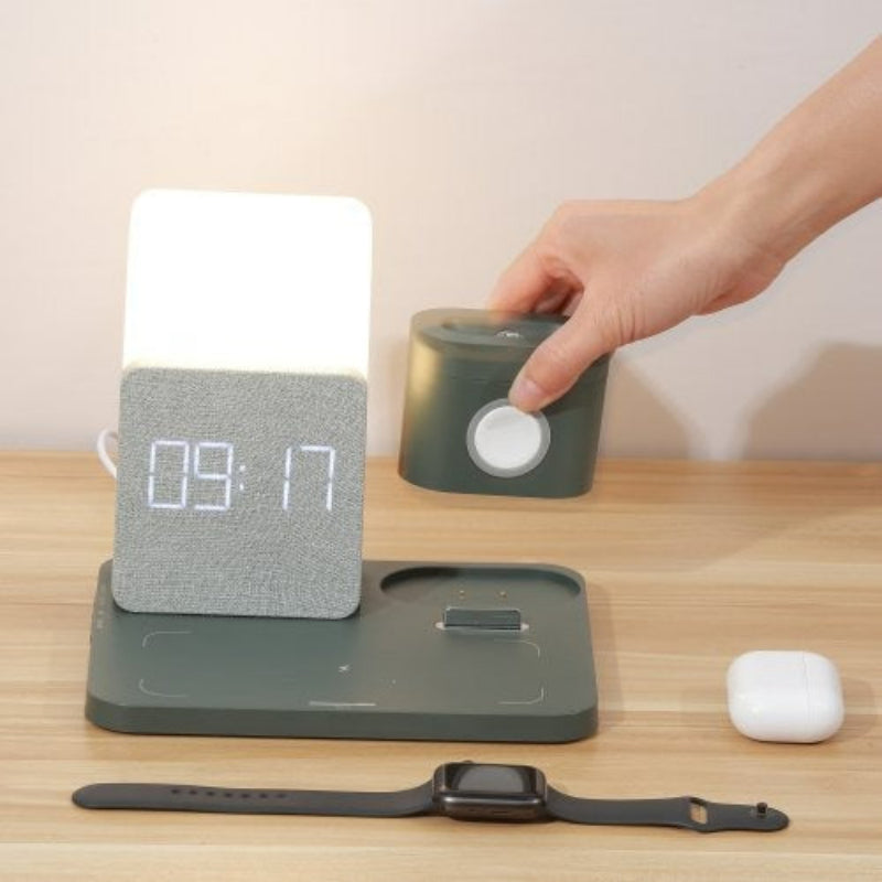 4 in 1 Bedside Wireless Charging Station - Alarm Clock LED Lamp