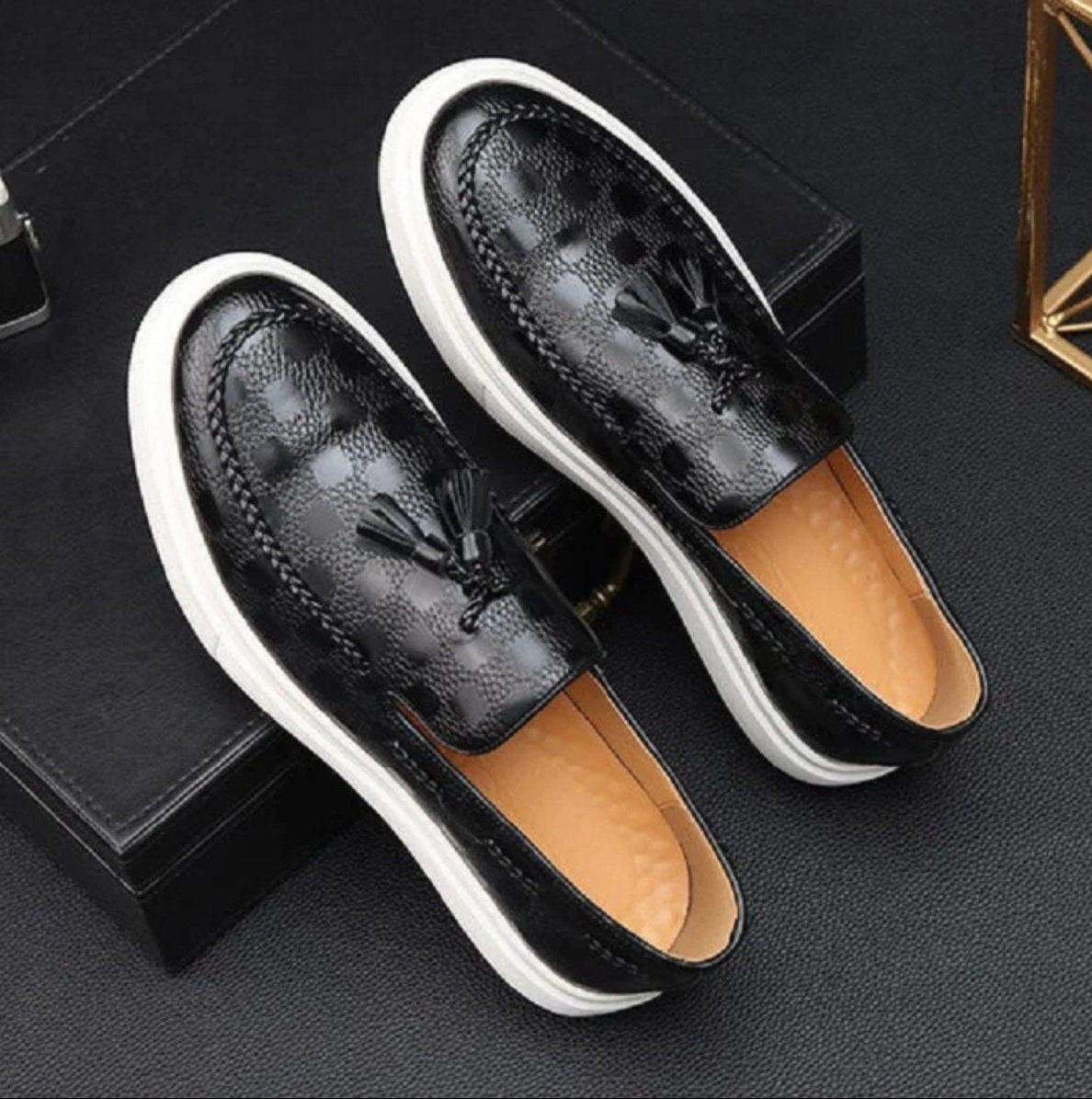 Men’s Embossed Leather Tassel Loafers – Classic Luxury Style