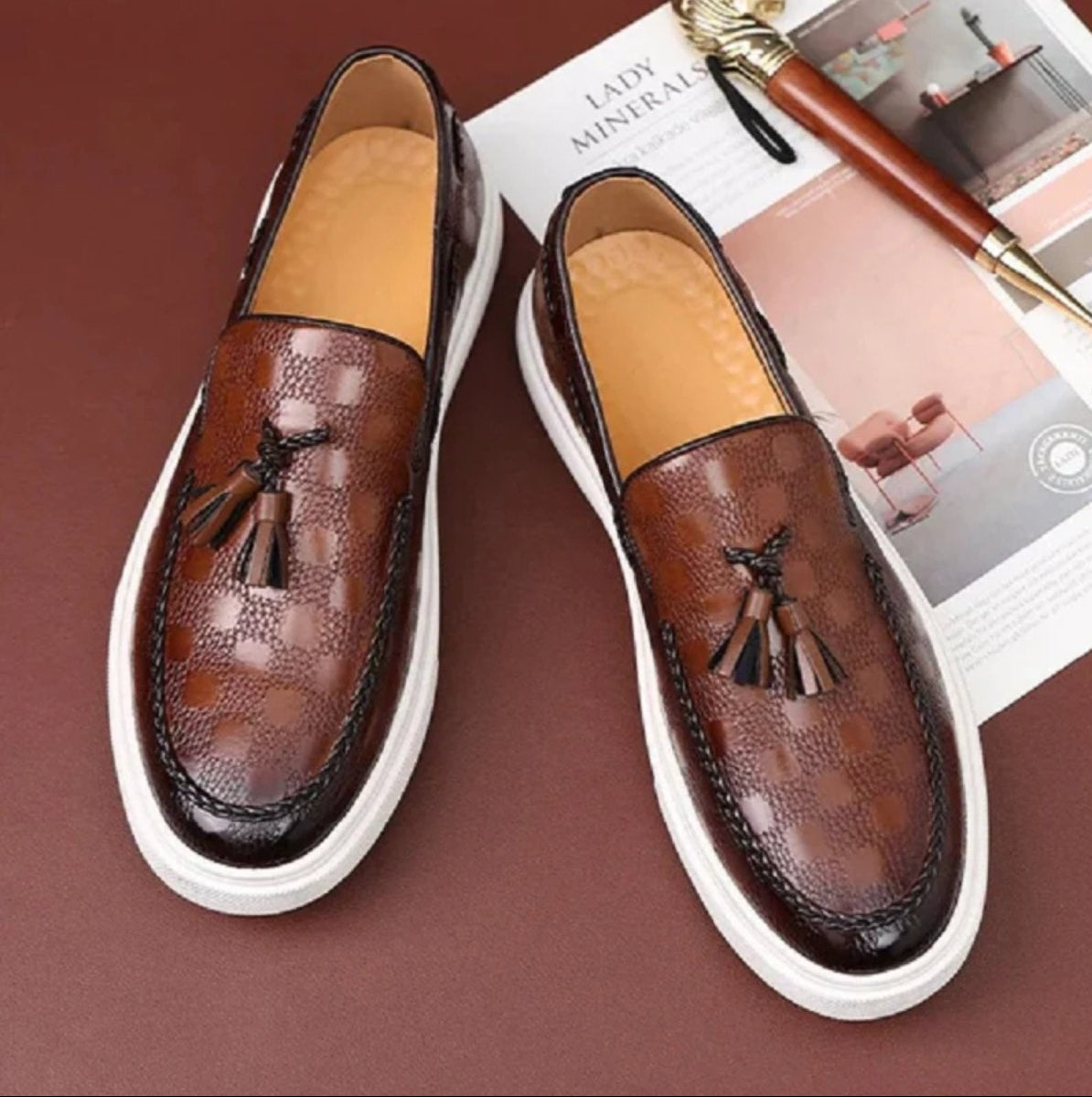 Men’s Embossed Leather Tassel Loafers – Classic Luxury Style
