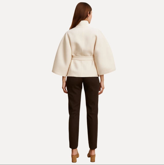 Women’s White Wool Blend Statement Jacket with High Collar