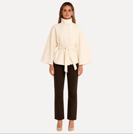 Women’s White Wool Blend Statement Jacket with High Collar