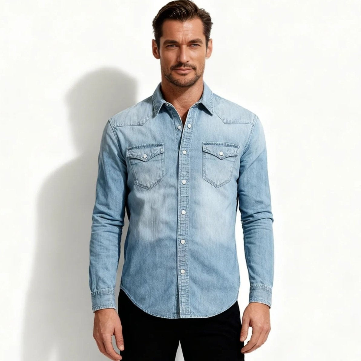 Men’s Denim Shirt – Slim Fit Western Style Premium Cotton Shirt