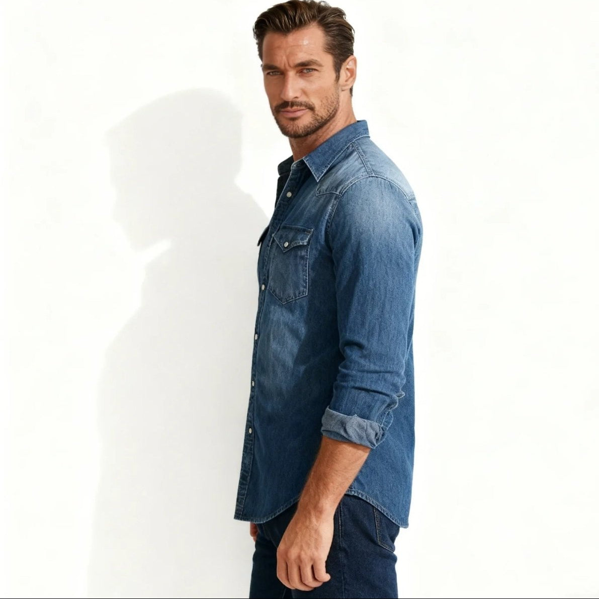 Men’s Denim Shirt – Slim Fit Western Style Premium Cotton Shirt