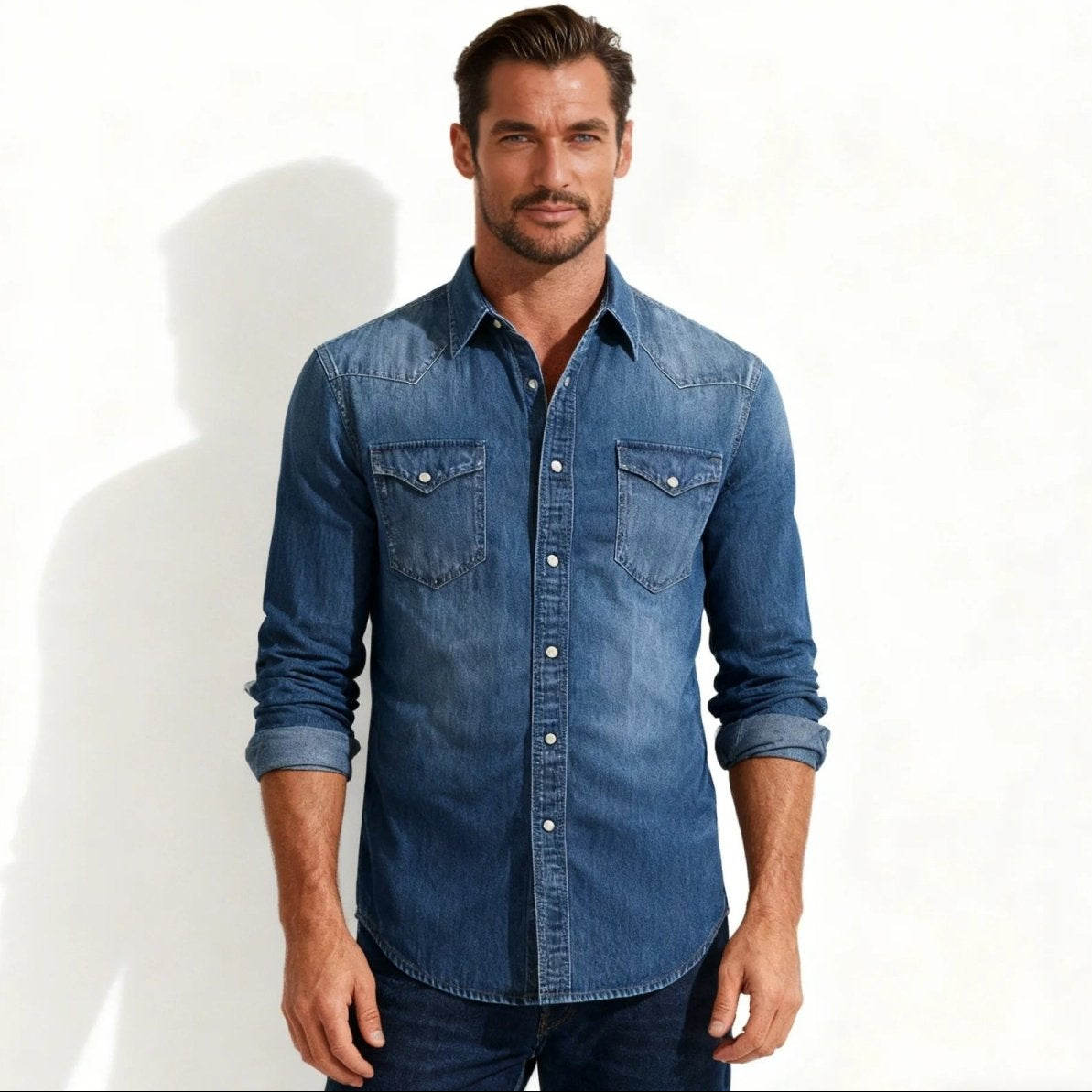 Men’s Denim Shirt – Slim Fit Western Style Premium Cotton Shirt