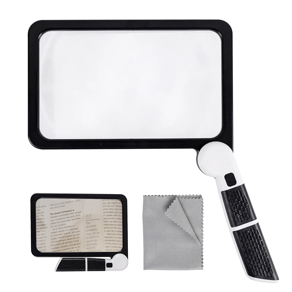 Handheld 5X LED Magnifying Glass - Foldable Rectangular Reading