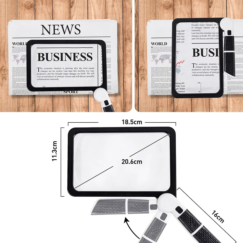 Handheld 5X LED Magnifying Glass - Foldable Rectangular Reading