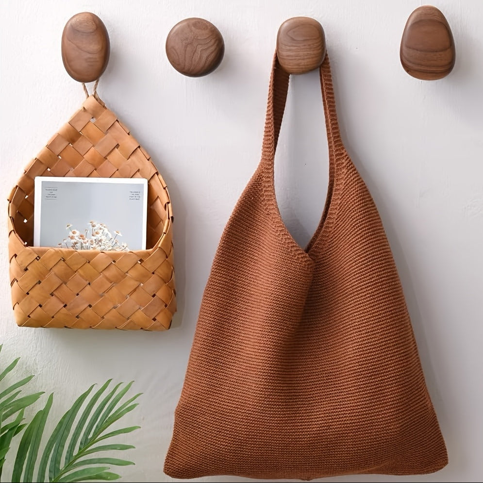 Minimalist Wooden Wall Hooks Set – Pebble Shape Natural Coat Hooks (Set of 4)