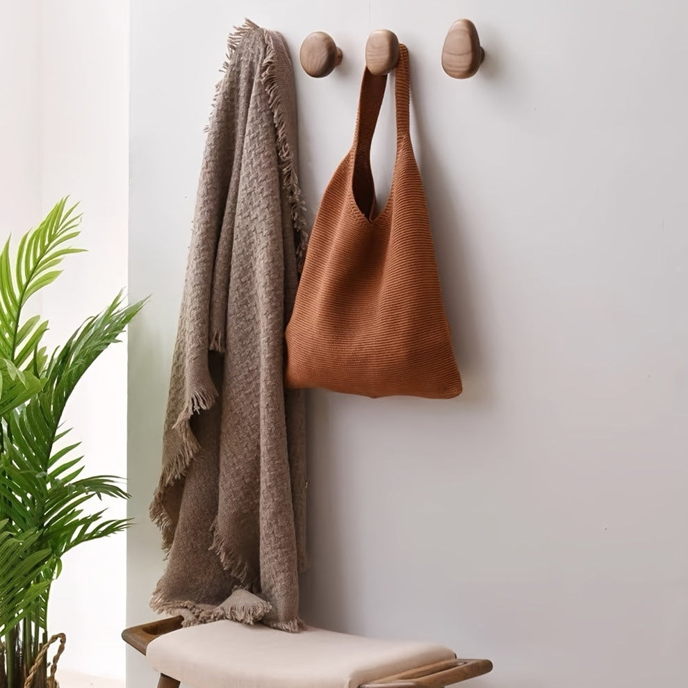 Minimalist Wooden Wall Hooks Set – Pebble Shape Natural Coat Hooks (Set of 4)