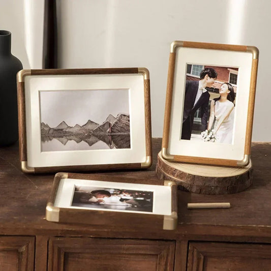 Brooks Vintage Wood Photo Frame Brass Accent Tabletop Picture Frame