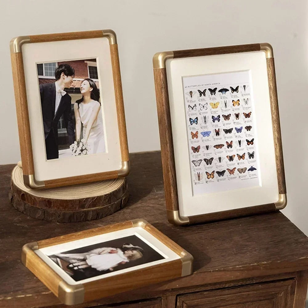 Brooks Vintage Wood Photo Frame Brass Accent Tabletop Picture Frame