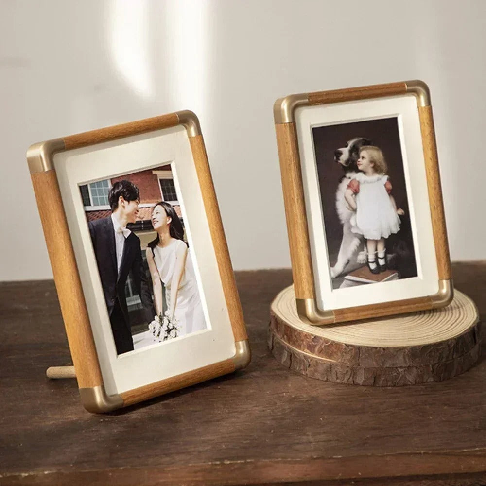 Brooks Vintage Wood Photo Frame Brass Accent Tabletop Picture Frame