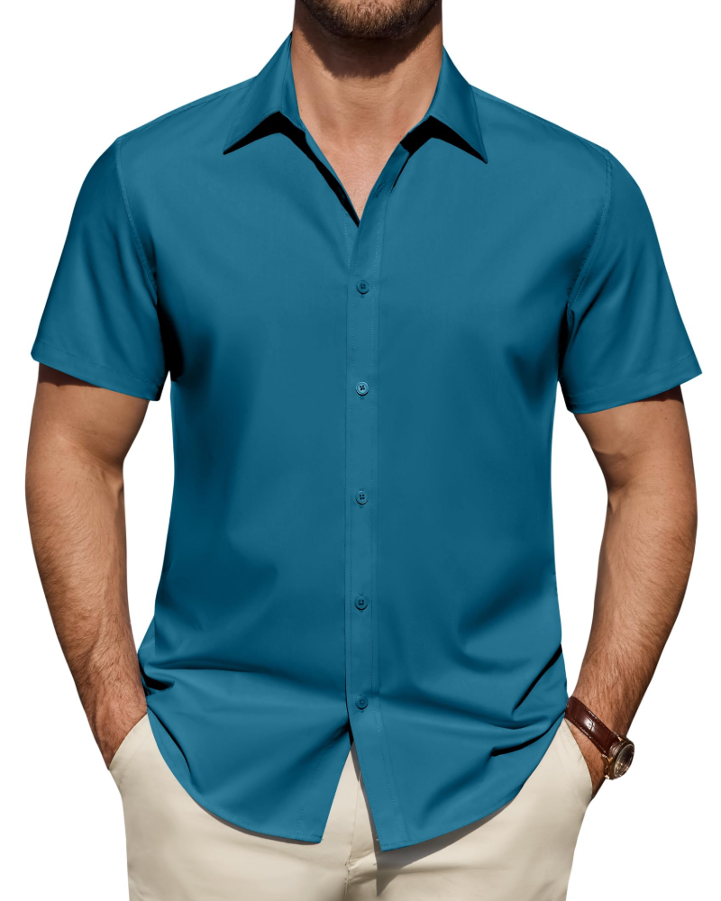 Men’s Textured Short Sleeve Button-Down Shirt