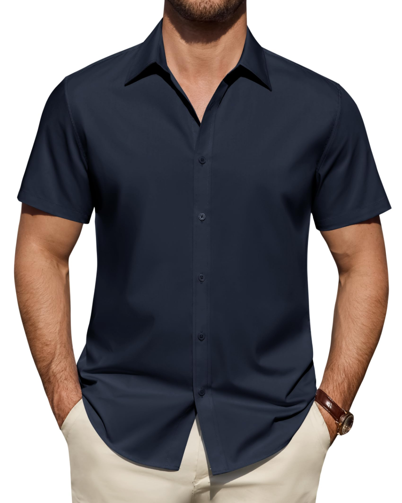 Men’s Textured Short Sleeve Button-Down Shirt