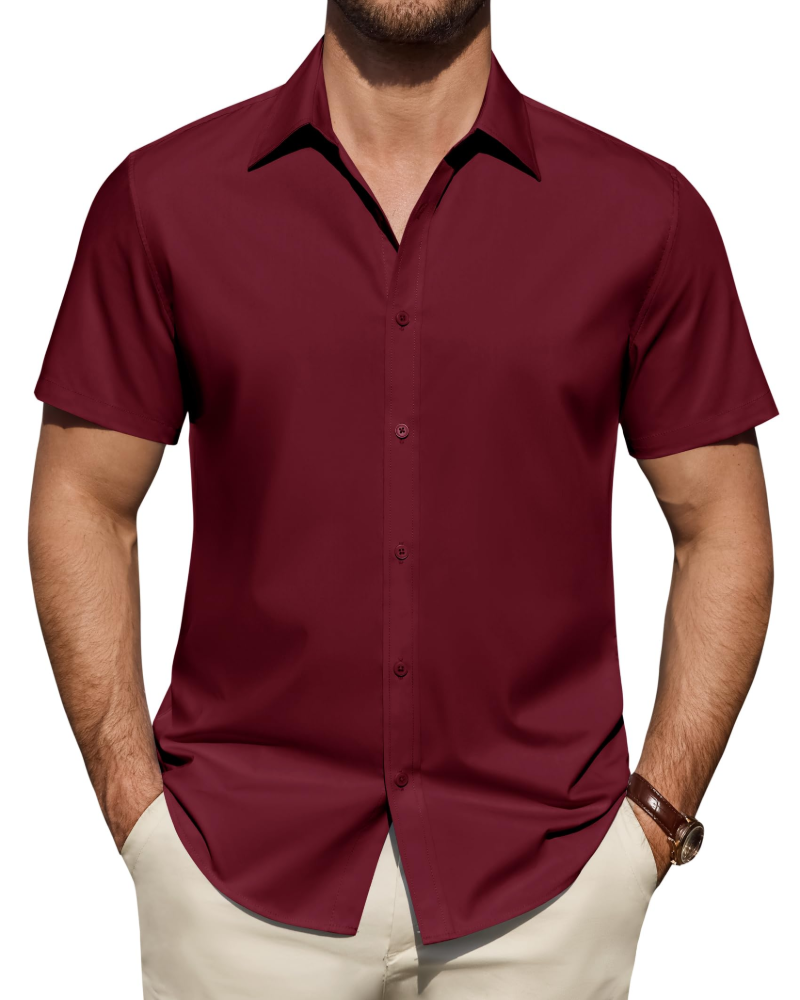 Men’s Textured Short Sleeve Button-Down Shirt
