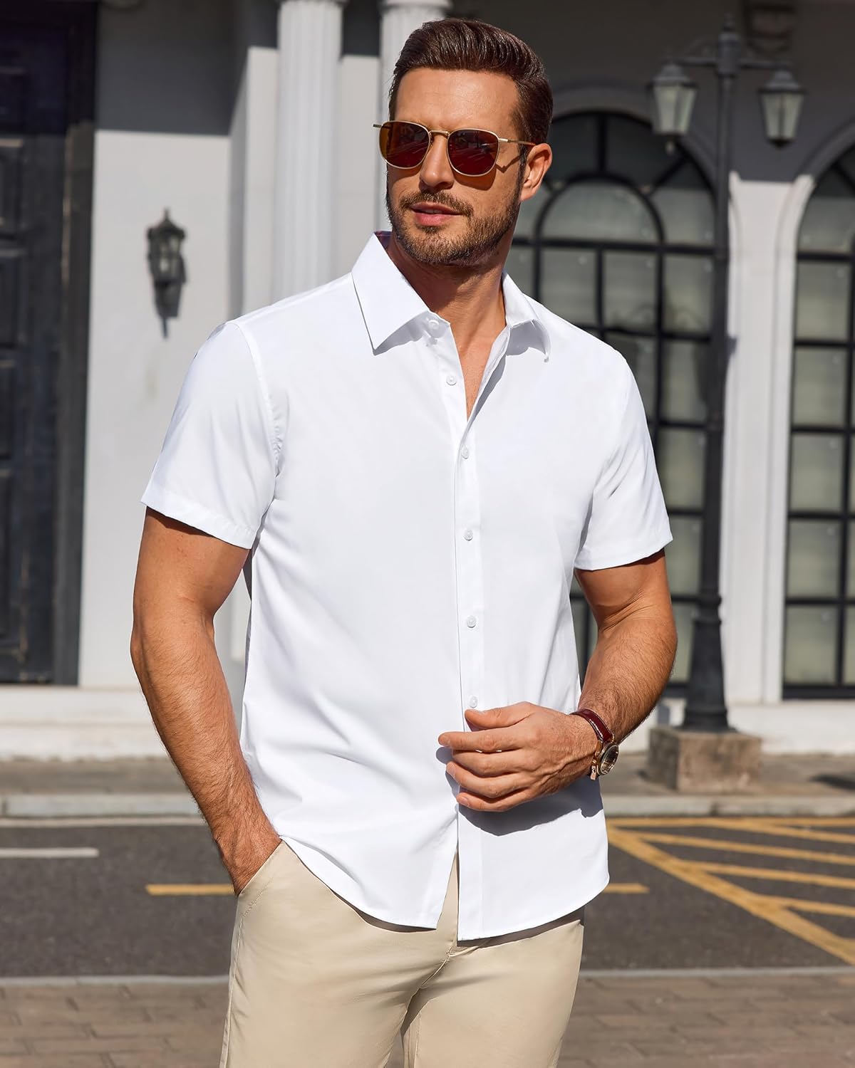 Men’s Textured Short Sleeve Button-Down Shirt