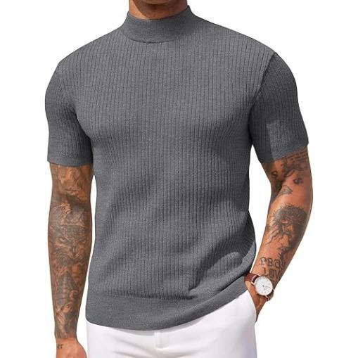 Men's Ribbed Short-Sleeve Mock Neck Knit Top
