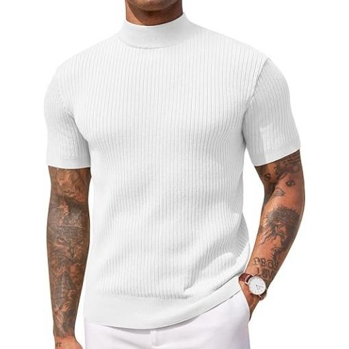 Men's Ribbed Short-Sleeve Mock Neck Knit Top