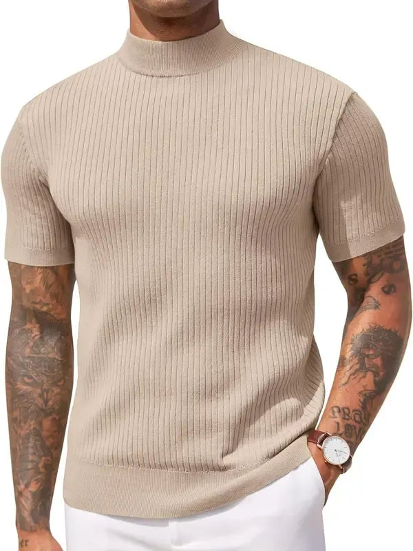 Men's Ribbed Short-Sleeve Mock Neck Knit Top