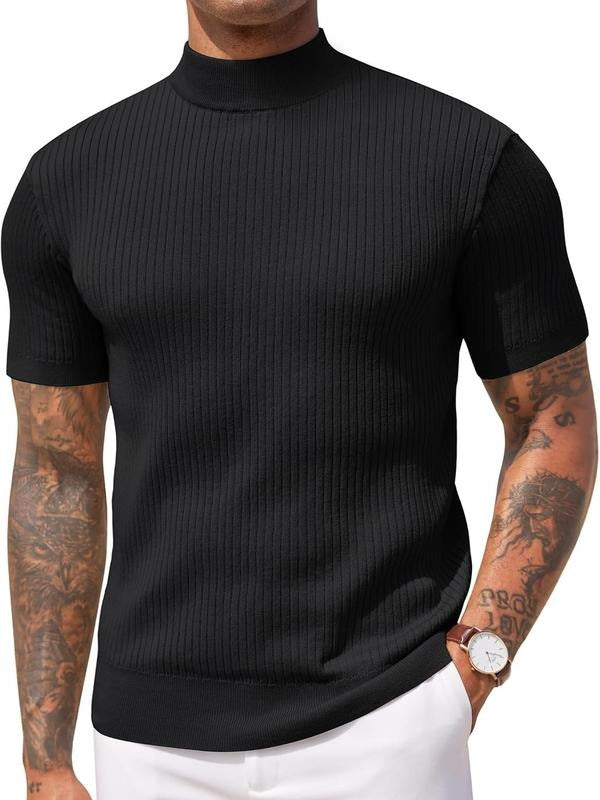 Men's Ribbed Short-Sleeve Mock Neck Knit Top
