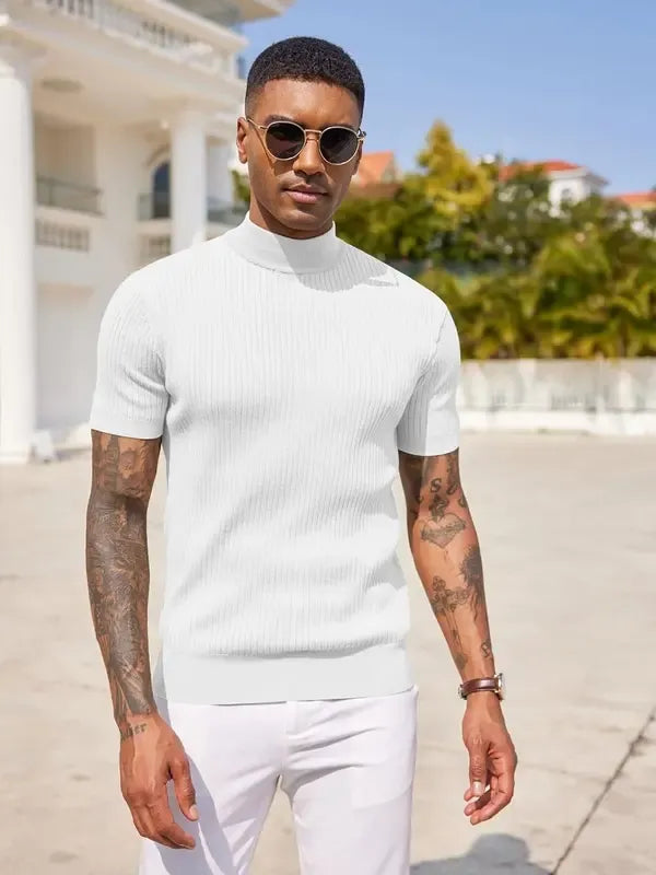 Men's Ribbed Short-Sleeve Mock Neck Knit Top