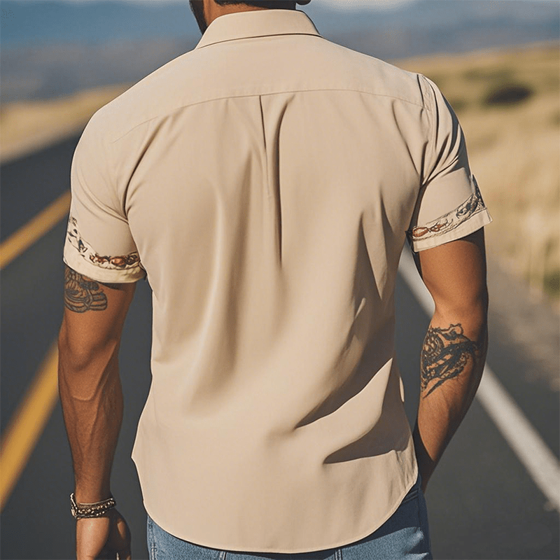 Men's Retro Western Embroidered Short-Sleeve Shirt
